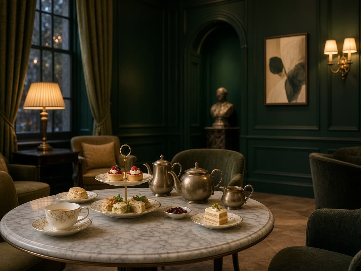 Afternoon tea service in the green drawing room